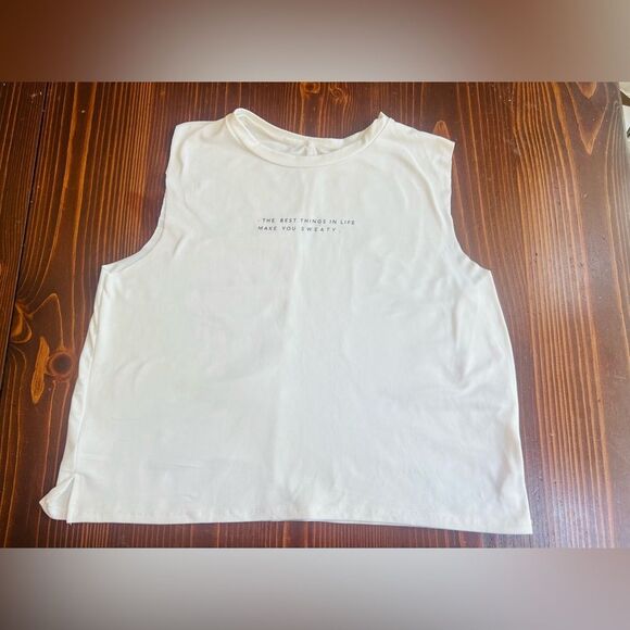 Good hYOUman Tank Top Muscle Crop Sz L “the best things in life make you sweaty” - Picture 4 of 7